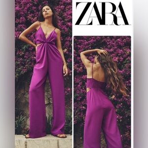 Zara purple cutout spaghetti strap V-neck jumpsuit Sz XS NWT
